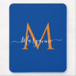 Orange & teal Personalised Monogram Blue Recipes Mouse Pad<br><div class="desc">This mousepad features an elegant monogram font in white with your name overlaid in modern script typography. When you enter the name leave the two boxes on either side of your name to maintain the design feature. This binder is part of a girly monogram series.</div>