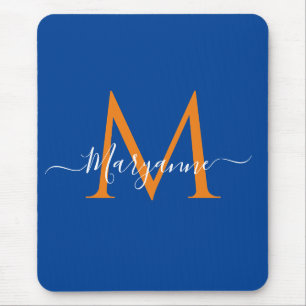 Orange & teal Personalised Monogram Blue Recipes Mouse Pad