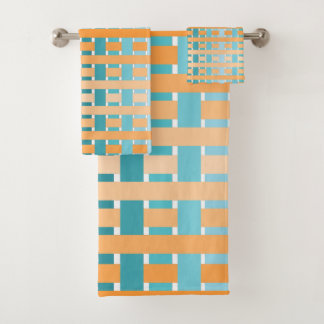 Orange-Teal Plaid Bath Towel Set