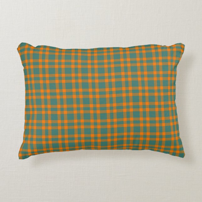Orange Teal Plaid Pattern Decorative Cushion (Front)