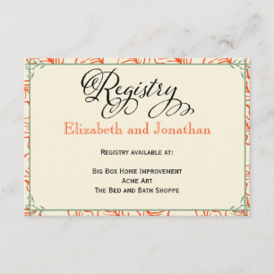 Orange & Teal Rustic Wedding Registry Card