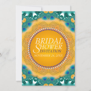 Orange Teal Satin Sparkle Bridal Shower Invites