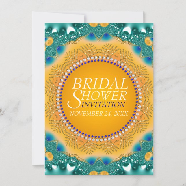 Orange Teal Satin Sparkle Bridal Shower Invites (Front)