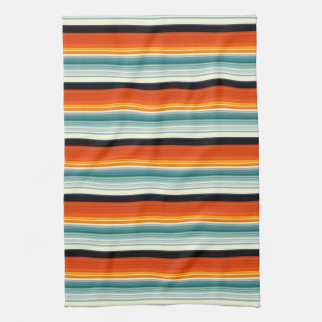 Orange Teal Striped Tea Towel (Vertical)