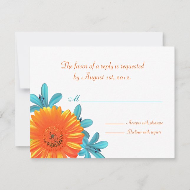 Orange & Teal Summer Flower Reply / RSVP Cards (Front)