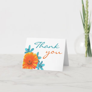 Orange & Teal Summer Flower Thank You Note Cards
