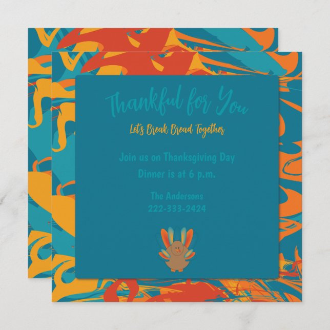 Orange & Teal Thanksgiving Invitation (Front/Back)