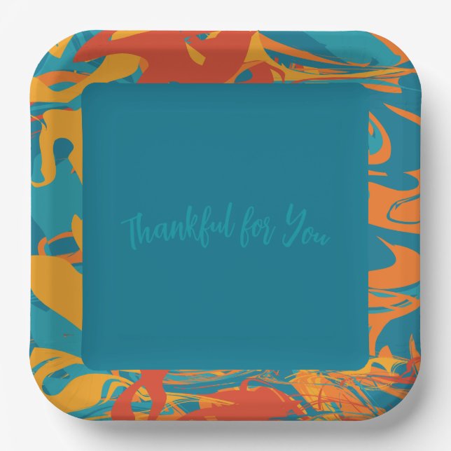 Orange & Teal Thanksgiving Paper Plate (Front)