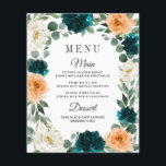 Orange Teal Turquoise Blue Boho Wedding Menu Cards<br><div class="desc">Orange Teal Turquoise Blue Boho Wedding Menu Cards - feature an elegant eucalyptus and greenery wreath decorated with ivory/white,  orange and deep teal/turquoise flowers. View the matching collection on this page to find coordinating products to complete the theme with this design.</div>