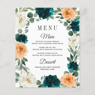 Orange Teal Turquoise Blue Boho Wedding Menu Cards