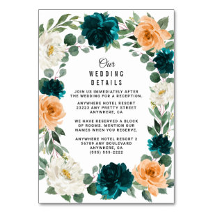 Orange Teal Turquoise Blue Wedding Enclosure Cards
