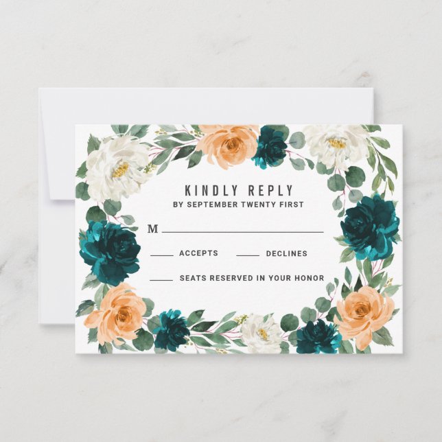 Orange Teal Turquoise Blue Wedding RSVP Cards (Front)