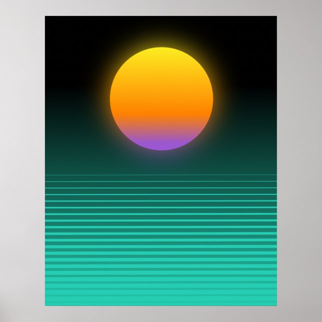 Orange + Teal Vaporwave Tropical Sunset Poster (Front)