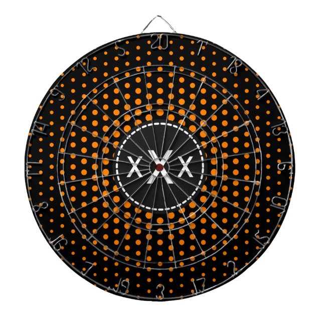 Orange Techno Dots Modern Monogram Dartboard (Front)