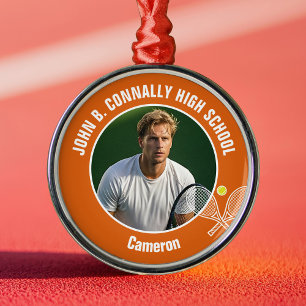 Orange Tennis Player Photo High School Christmas Metal Tree Decoration
