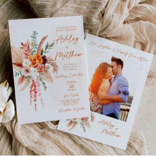 Orange Terracaotta Boho Floral Wedding Invitation