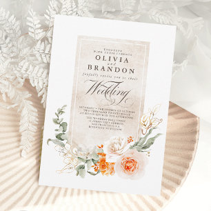 Orange Terracotta and White Floral Wedding Invitat Invitation