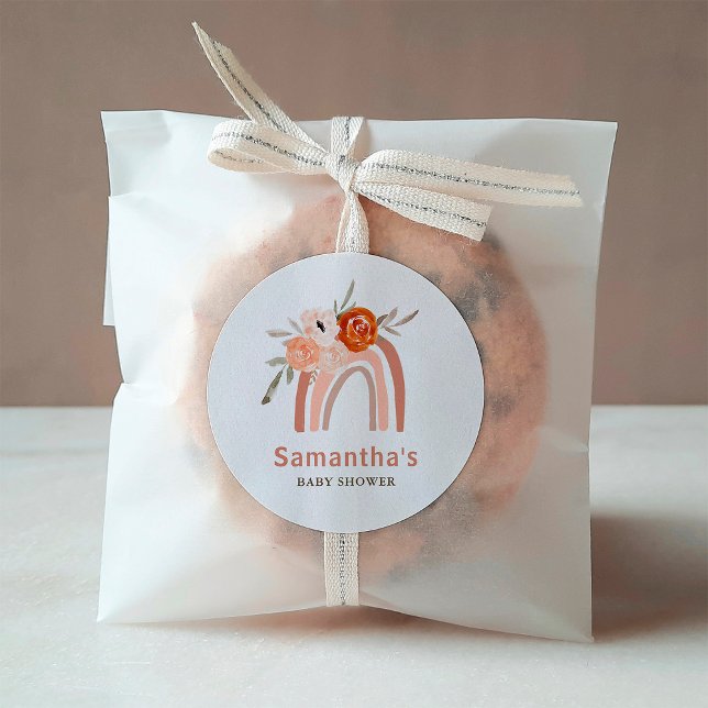 Orange Terracotta Boho | Rainbow Baby Shower Classic Round Sticker (Creator Uploaded)