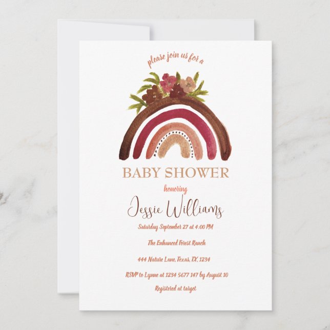 Orange Terracotta Boho Rainbow Baby Shower Invitation (Front)