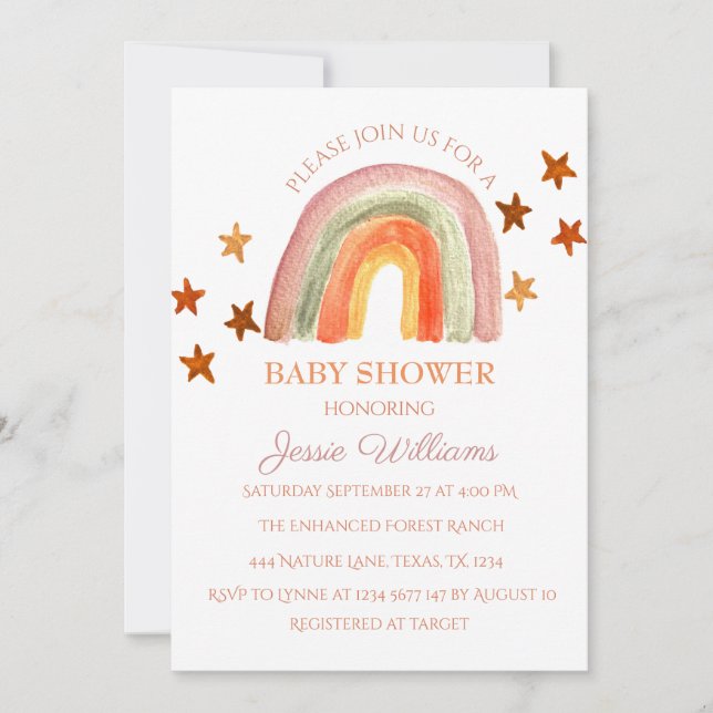 Orange Terracotta Boho Rainbow Baby Shower Invitation (Front)
