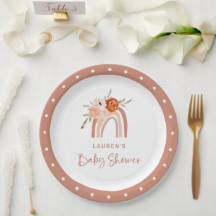 Orange Terracotta Boho   Rainbow Baby Shower Paper Plate