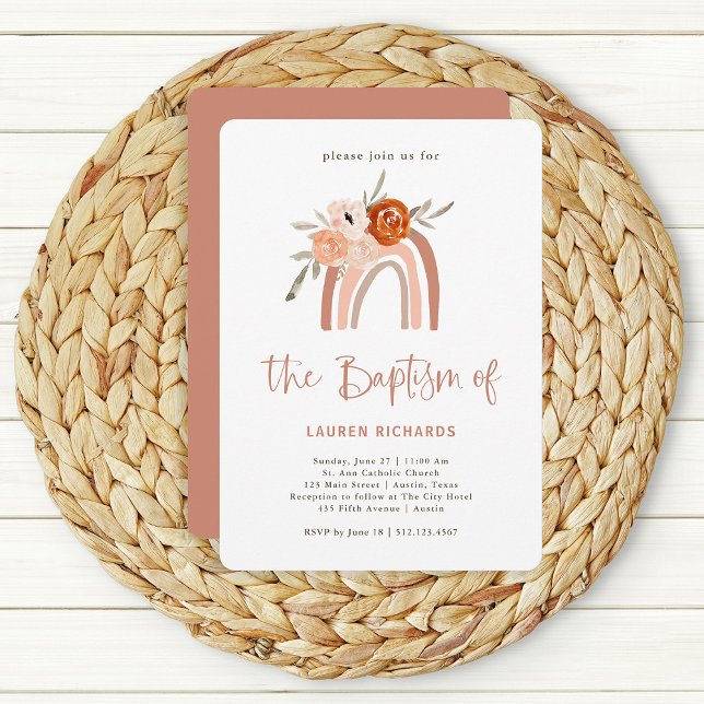 Orange Terracotta Boho | Rainbow Baptism Invitation (Creator Uploaded)
