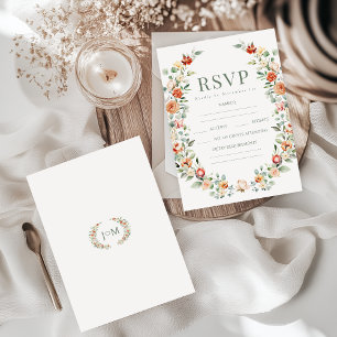 Orange terracotta floral rustic wedding RSVP cards