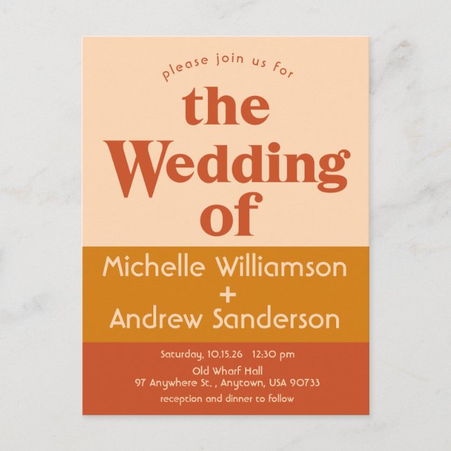 Orange Terracotta Modern Retro  Invitation Postcard (Front)