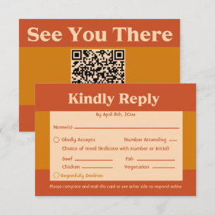 Orange Terracotta Modern Retro QR Code  RSVP Card