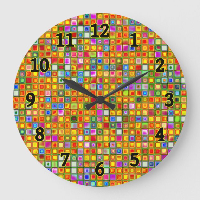 Orange 'Terracotta' Multicolored Tiles Pattern Large Clock (Front)