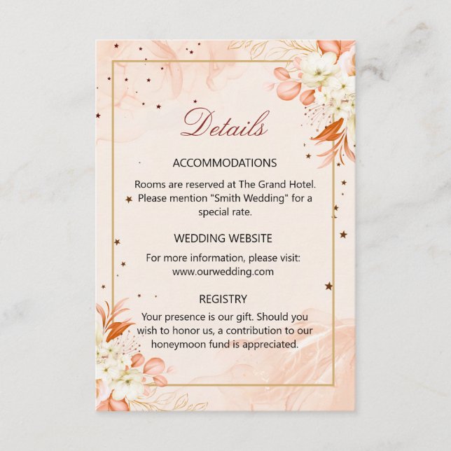 Orange Terracotta Starry Celestial Wedding Details Enclosure Card (Front)