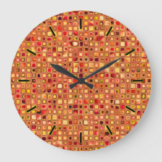 Orange 'Terracotta' Textured Mosaic Tiles Pattern Large Clock