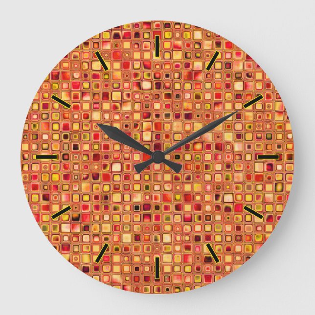 Orange 'Terracotta' Textured Mosaic Tiles Pattern Large Clock (Front)