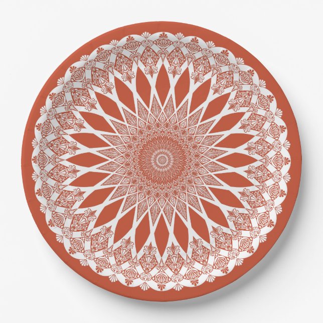 Orange Terracotta Tristyns Mandala Paper Plate (Front)