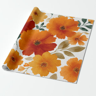 Orange Terracotta Vintage Floral Botanical Wrapping Paper