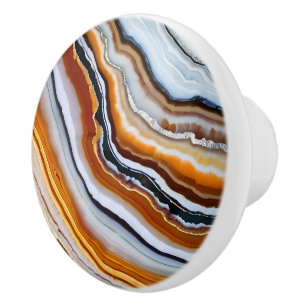 Orange Terracotta White Black Blue Agate Geode Ceramic Knob