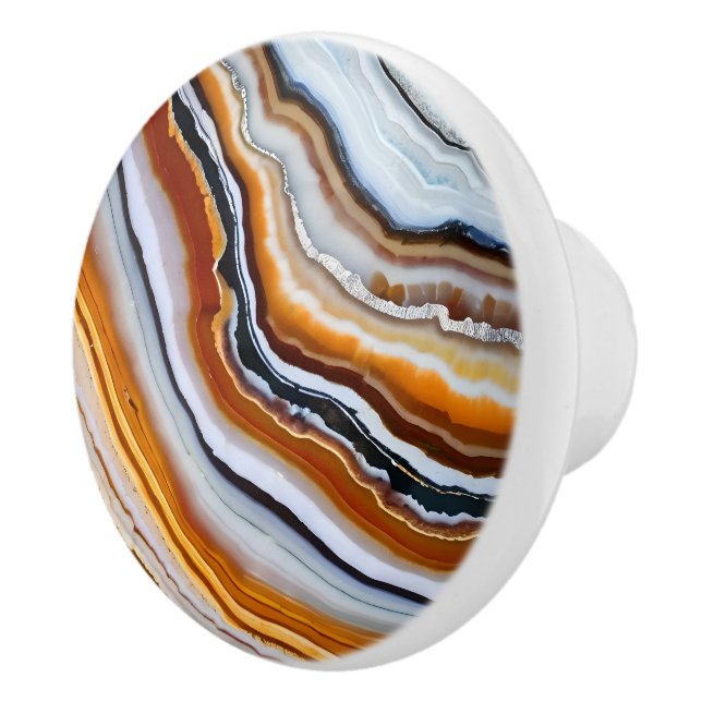 Orange Terracotta White Black Blue Agate Geode Ceramic Knob (Right)