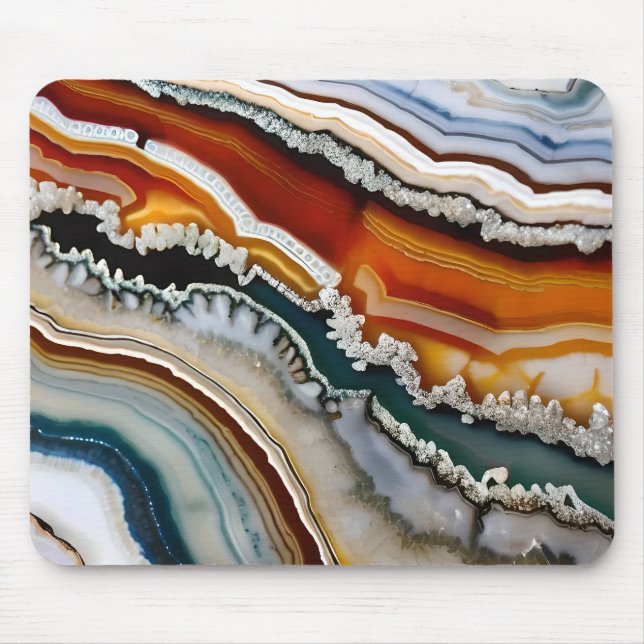 Orange Terracotta White Black Blue Agate Geode Mouse Pad (Front)