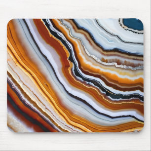 Orange Terracotta White Black Blue Agate Geode Mouse Pad