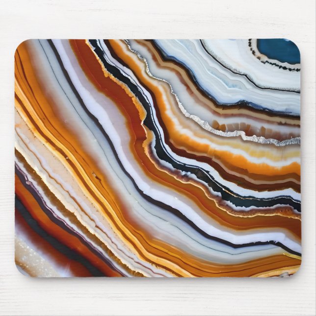 Orange Terracotta White Black Blue Agate Geode Mouse Pad (Front)