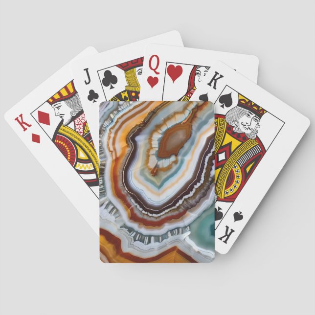 Orange Terracotta White Black Blue Agate Geode Playing Cards (Back)