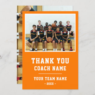 Orange Thank you Coach Card Team Name Photo