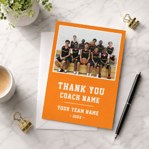 Orange Thank you Coach Card Team Name Photo