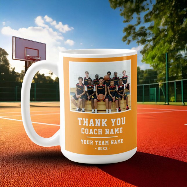 Orange Thank you Coach Team Name Photo Coffee Mug (Creator Uploaded)