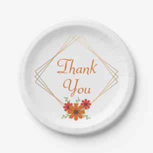Orange Thank You Floral Wedding Autumn Country Paper Plate
