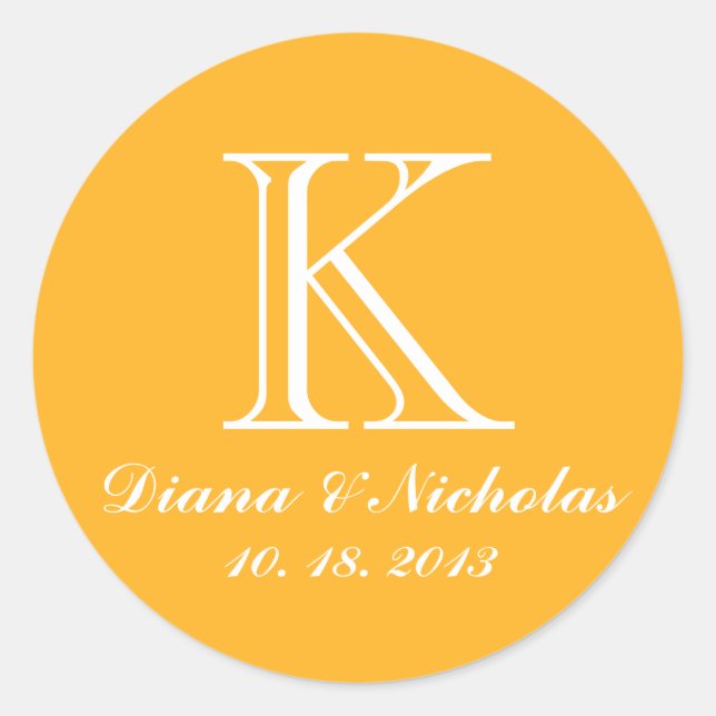 Orange thank you monogram wedding favour sticker (Front)