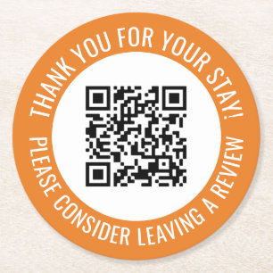 Orange Thank You Scan Me Promotional QR Code Round Paper Coaster