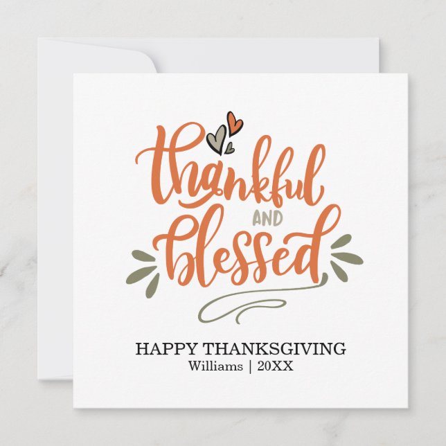 Orange Thankful & Blessed Thanksgiving Card (Front)