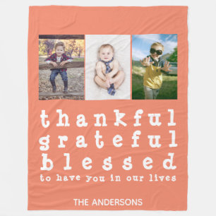 Orange Thankful Grateful Blessed Thanksgiving Fleece Blanket
