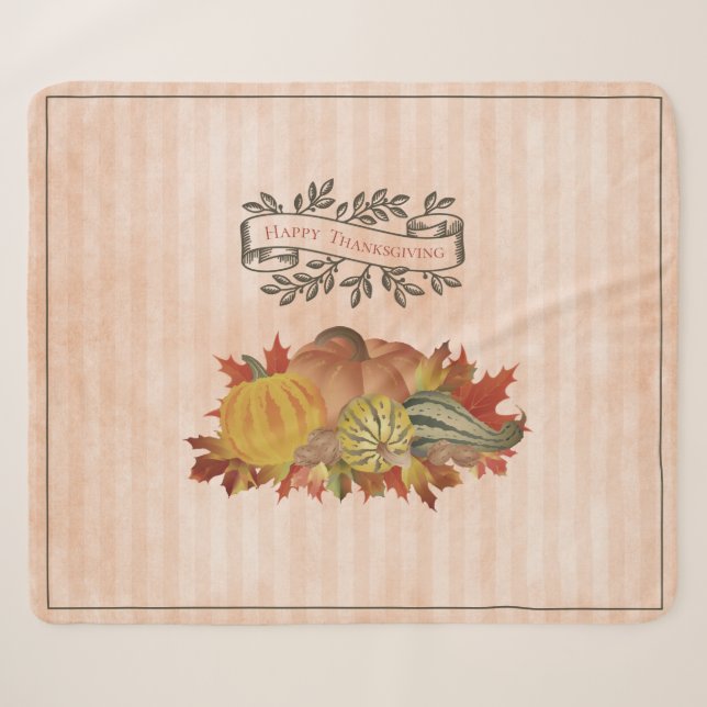 Orange Thanksgiving Pumpkins and Squash Sherpa Blanket (Front (Horizontal))